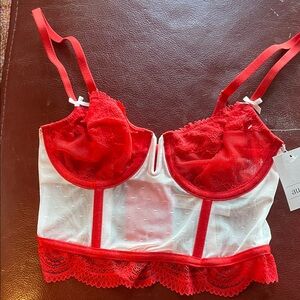 Auden Red and White Lace Bralette, Size XS